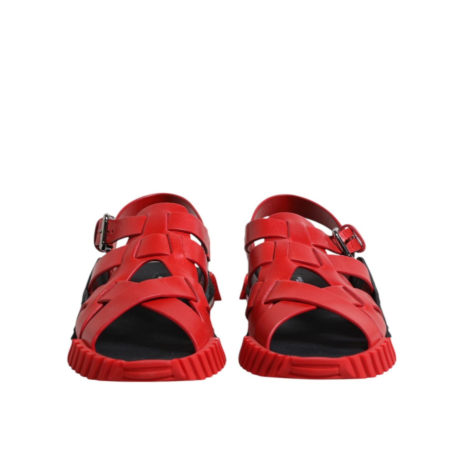 Dolce & Gabbana Red Black Leather Ankle Strap Sandals Shoes