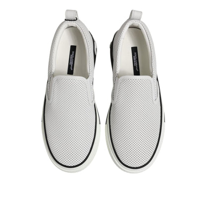 Dolce & Gabbana White Dotted Leather Slip On Men Sneakers Shoes