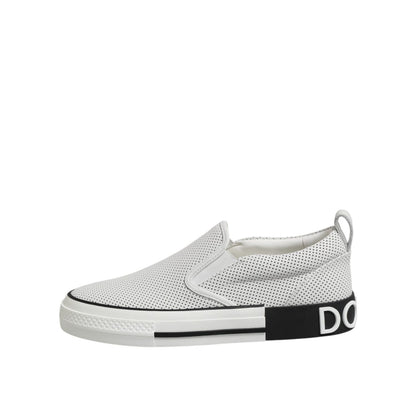 Dolce & Gabbana White Dotted Leather Slip On Men Sneakers Shoes