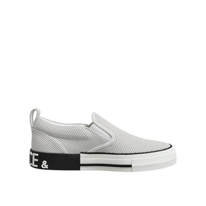 Dolce & Gabbana White Dotted Leather Slip On Men Sneakers Shoes