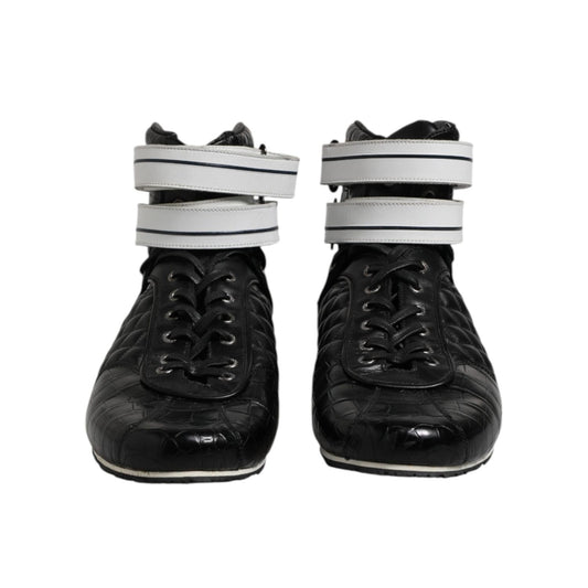Dolce & Gabbana Black Quilted Leather Lace Up Sneakers Shoes MV7407-44