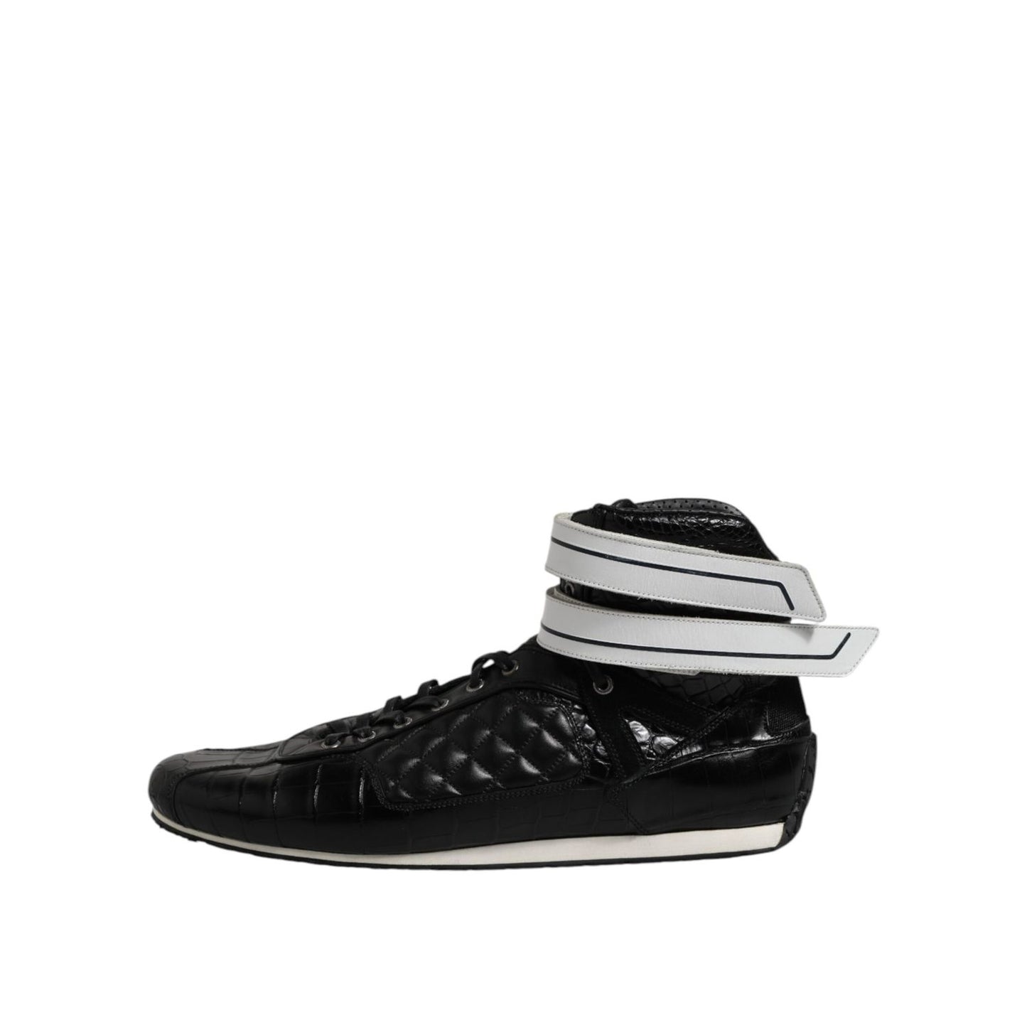 Dolce & Gabbana Black Quilted Leather Lace Up Sneakers Shoes