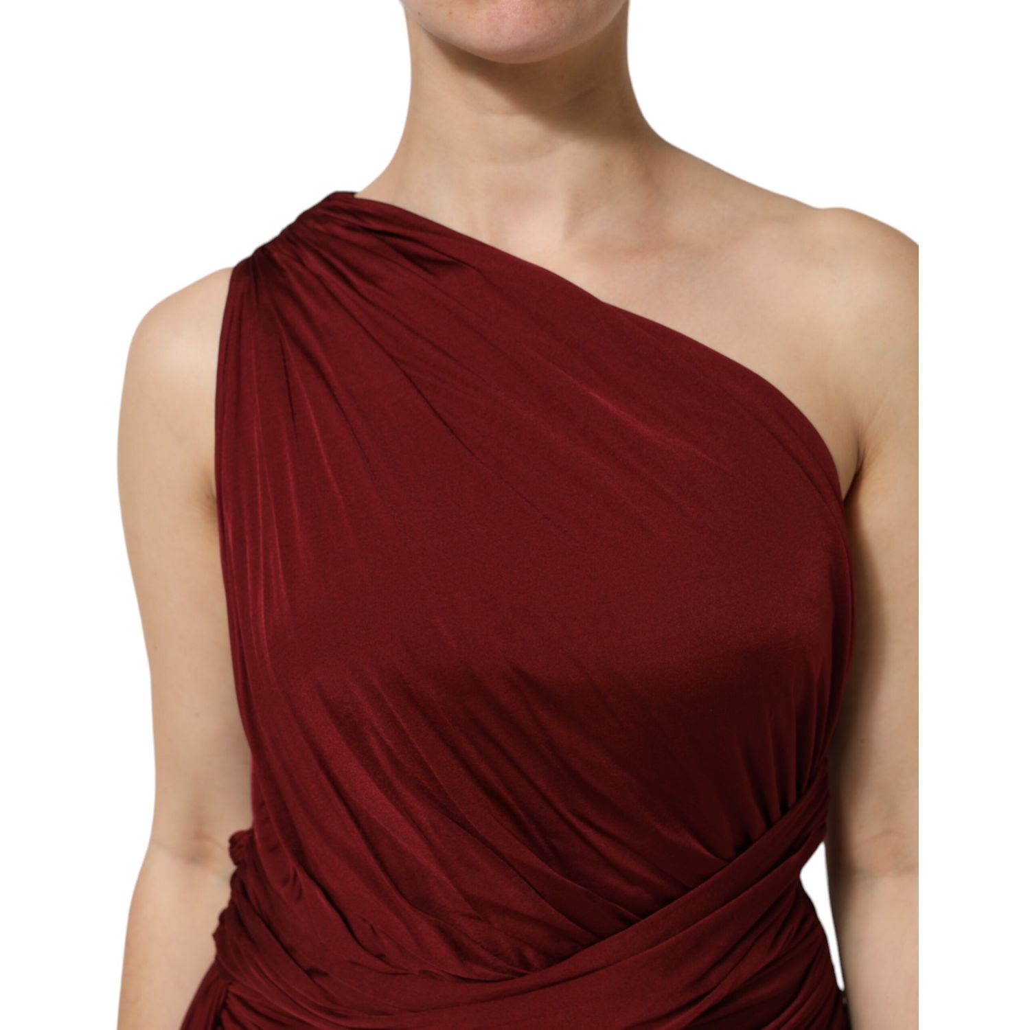 Dolce & Gabbana Red Viscose Fitted One Shoulder Midi Dress
