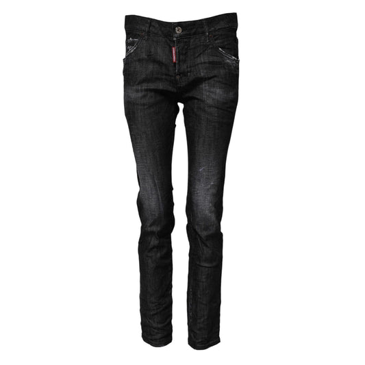 Dsquared² Black Washed Cotton Mid Waist Skinny Jeans