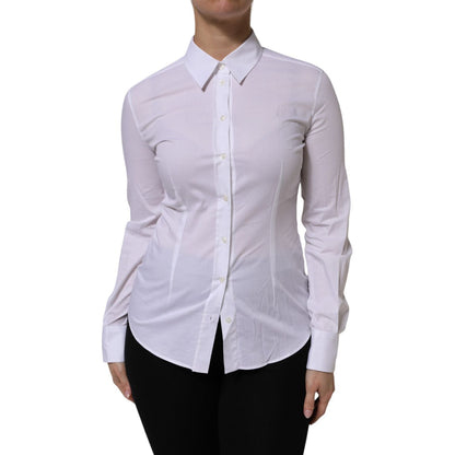 Dolce & Gabbana White Cotton Collared Long Sleeves Top Shirt