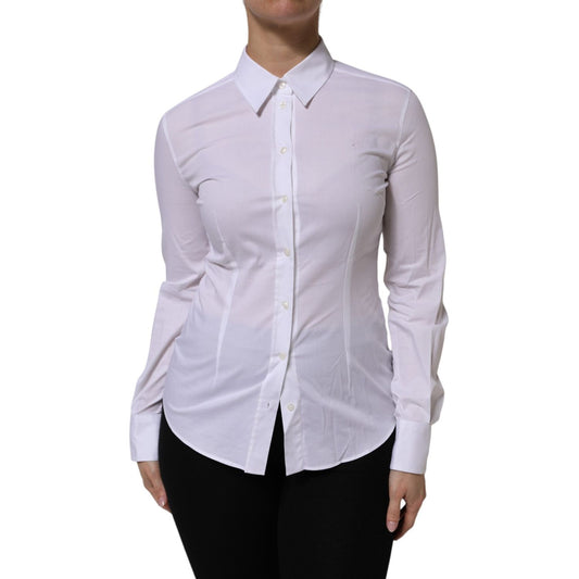 Dolce & Gabbana White Cotton Collared Long Sleeves Top Shirt