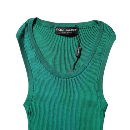 Dolce & Gabbana Green Silk Sleeveless Round Neck Tank Top
