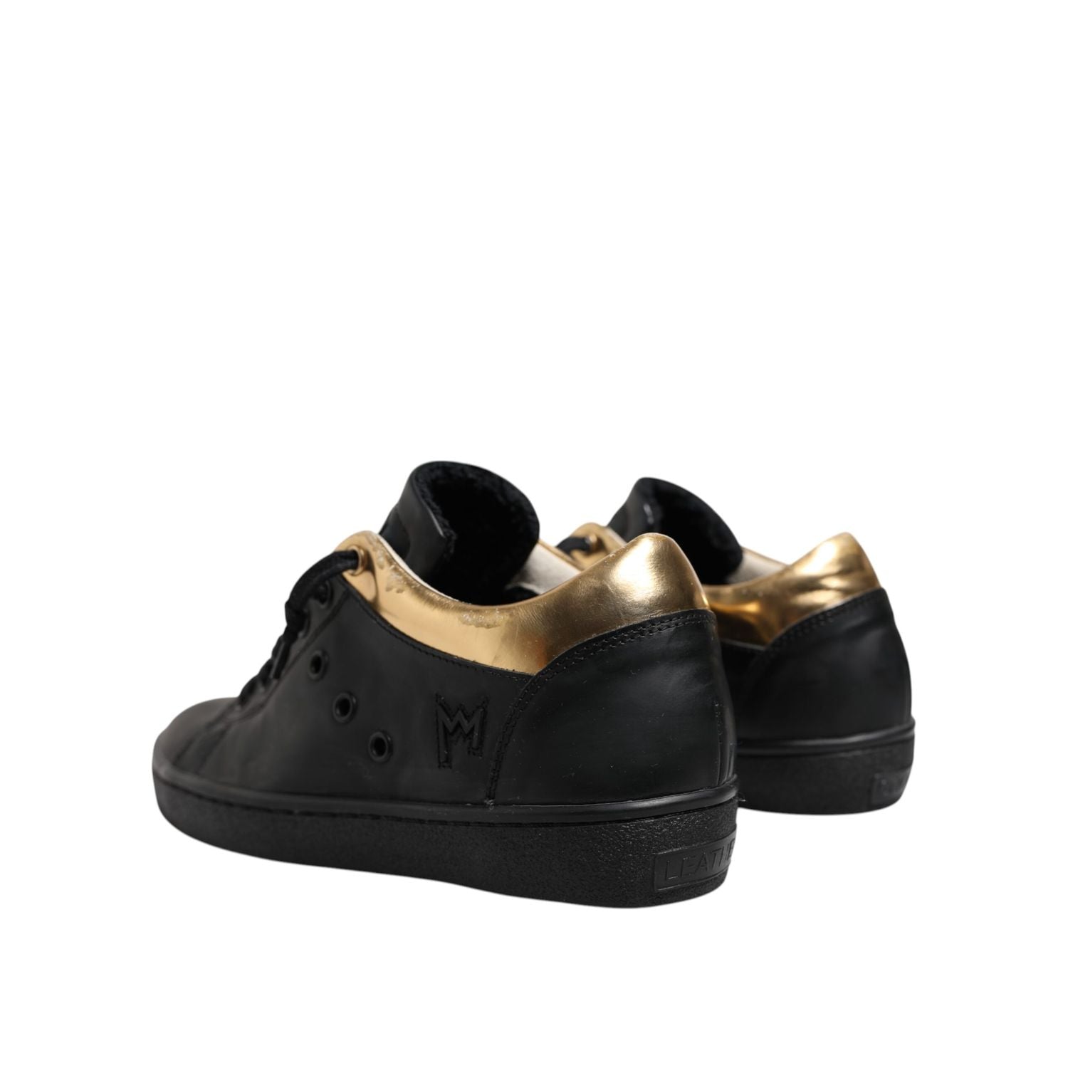 Leather Crown Black Gold Lace Up Low Top Women Sneakers Shoes