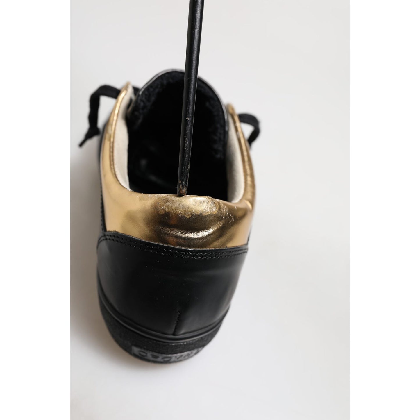 Leather Crown Black Gold Lace Up Low Top Women Sneakers Shoes