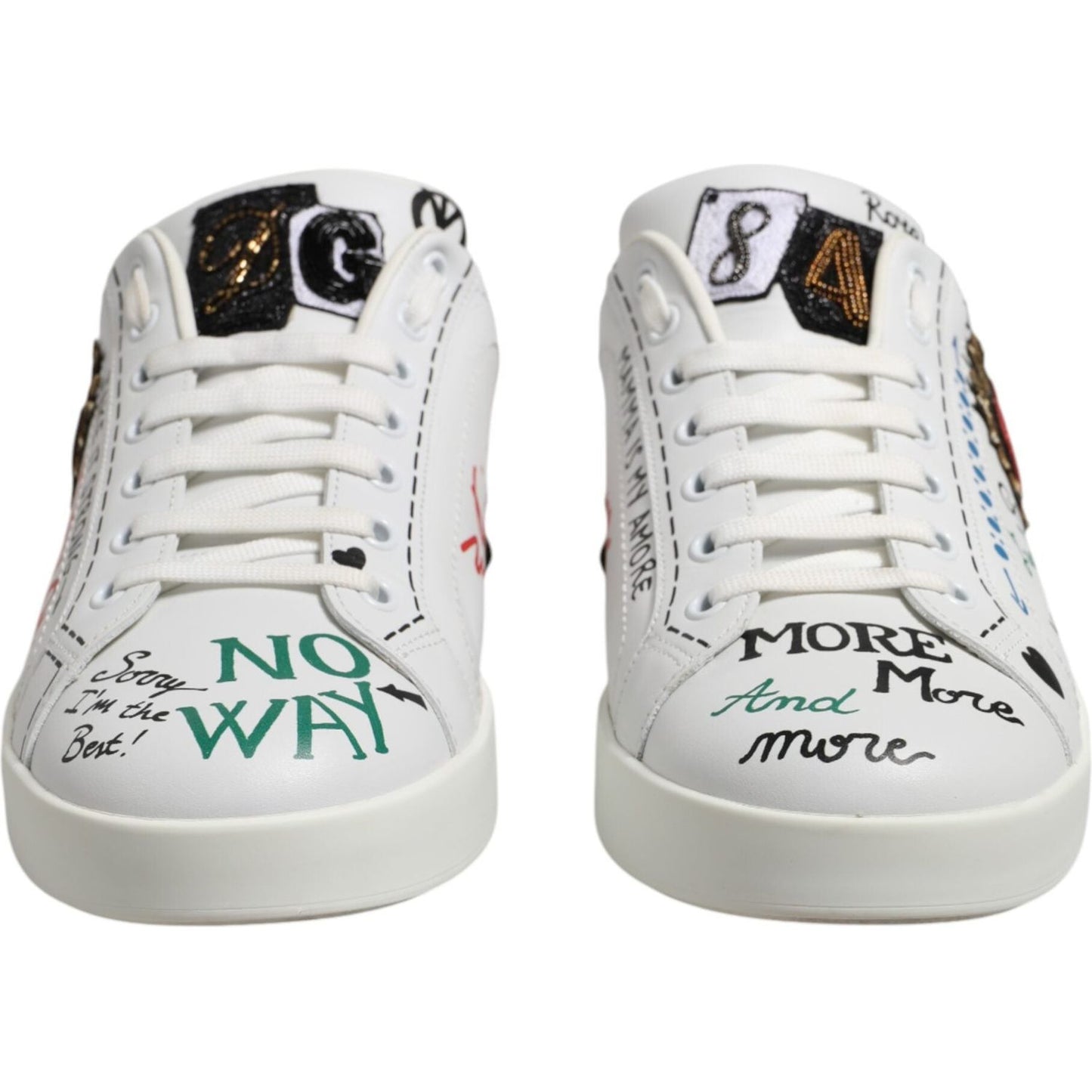 Dolce & Gabbana White Stud Heart Embellished Sneakers Shoes MV5622-44.5