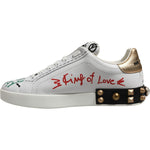 Dolce & Gabbana White Stud Heart Embellished Sneakers Shoes MV5622-44.5