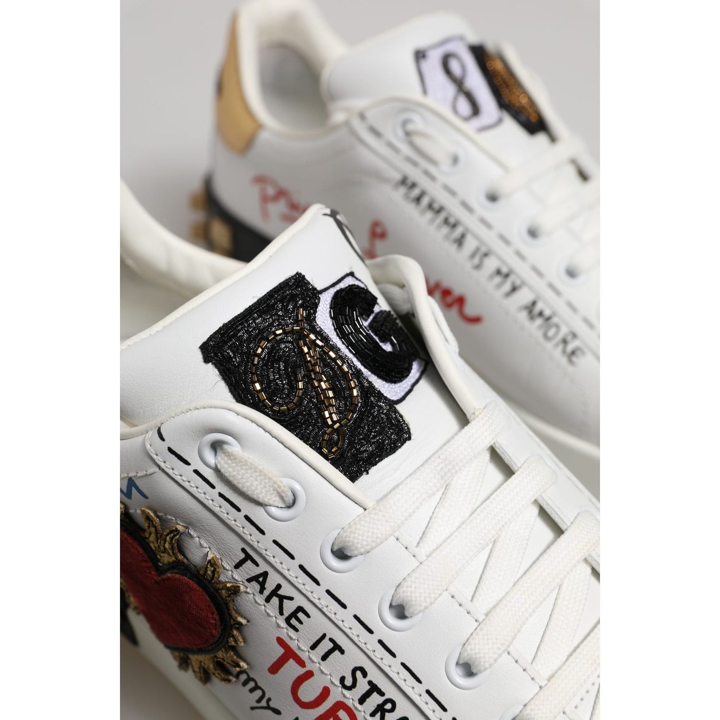 Dolce & Gabbana White Stud Heart Embellished Sneakers Shoes MV5622-44.5