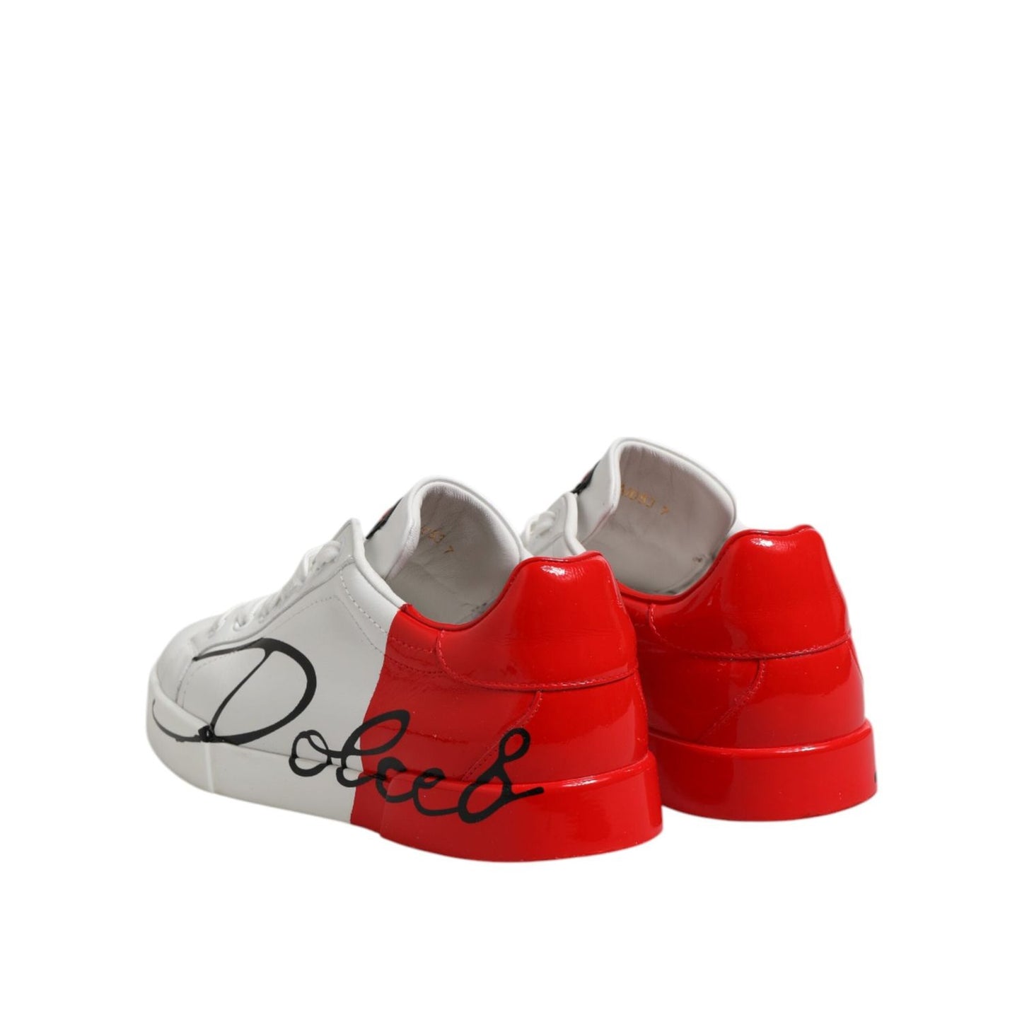 Dolce & Gabbana White Red Logo Low Top Leather Sneakers Shoes