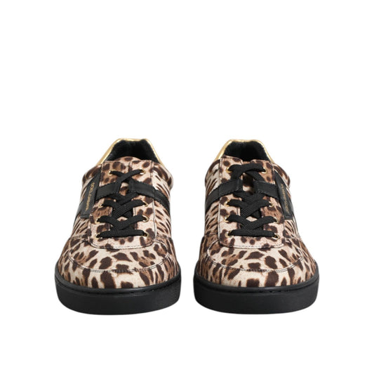 Dolce & Gabbana Brown Leopard Logo Print Cotton Sneakers Shoes