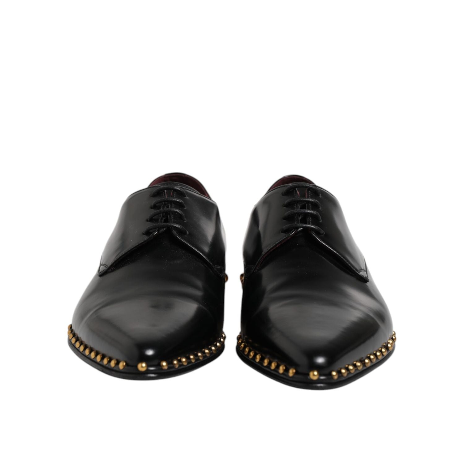 Dolce & Gabbana Black Leather Studded Derby Men Dress Shoes
