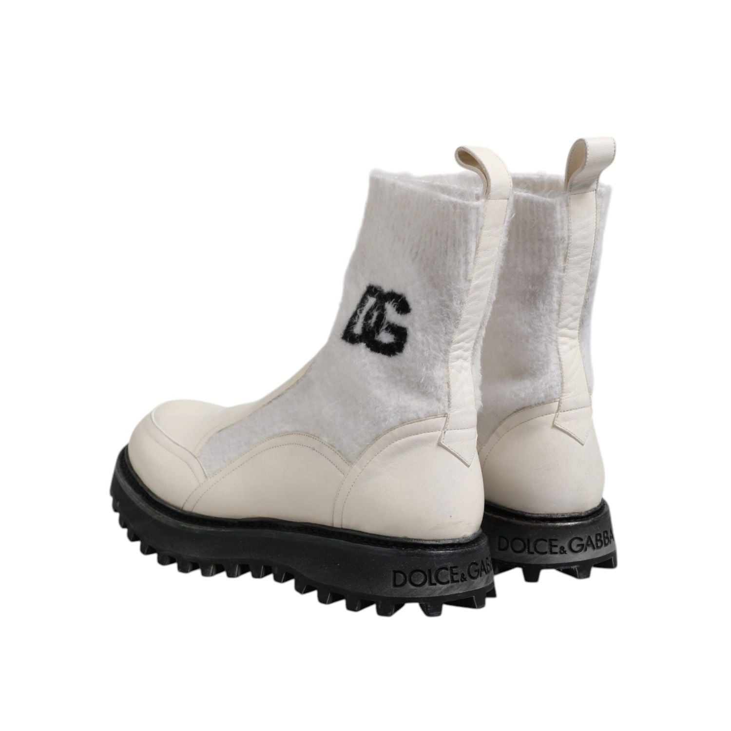 Dolce & Gabbana White Beige DG Logo Mid Calf Boots Shoes