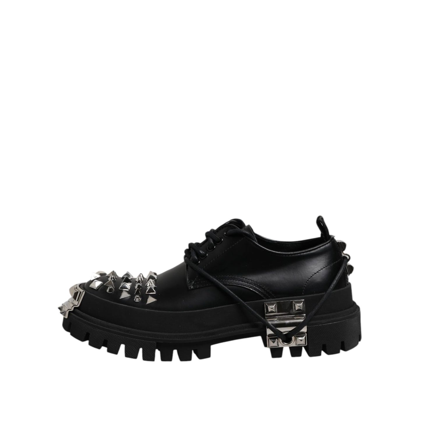 Dolce & Gabbana Black Leather Embellished Trekking Derby Shoes