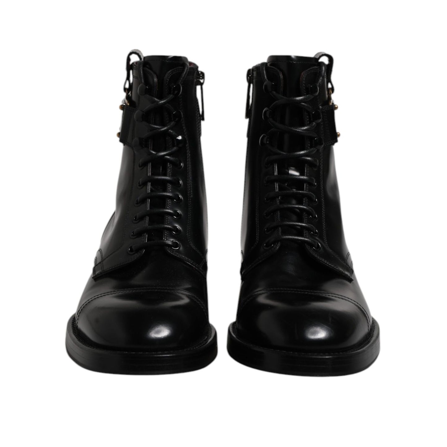Dolce & Gabbana Black Leather Mid Calf Boots Lace Up Shoes