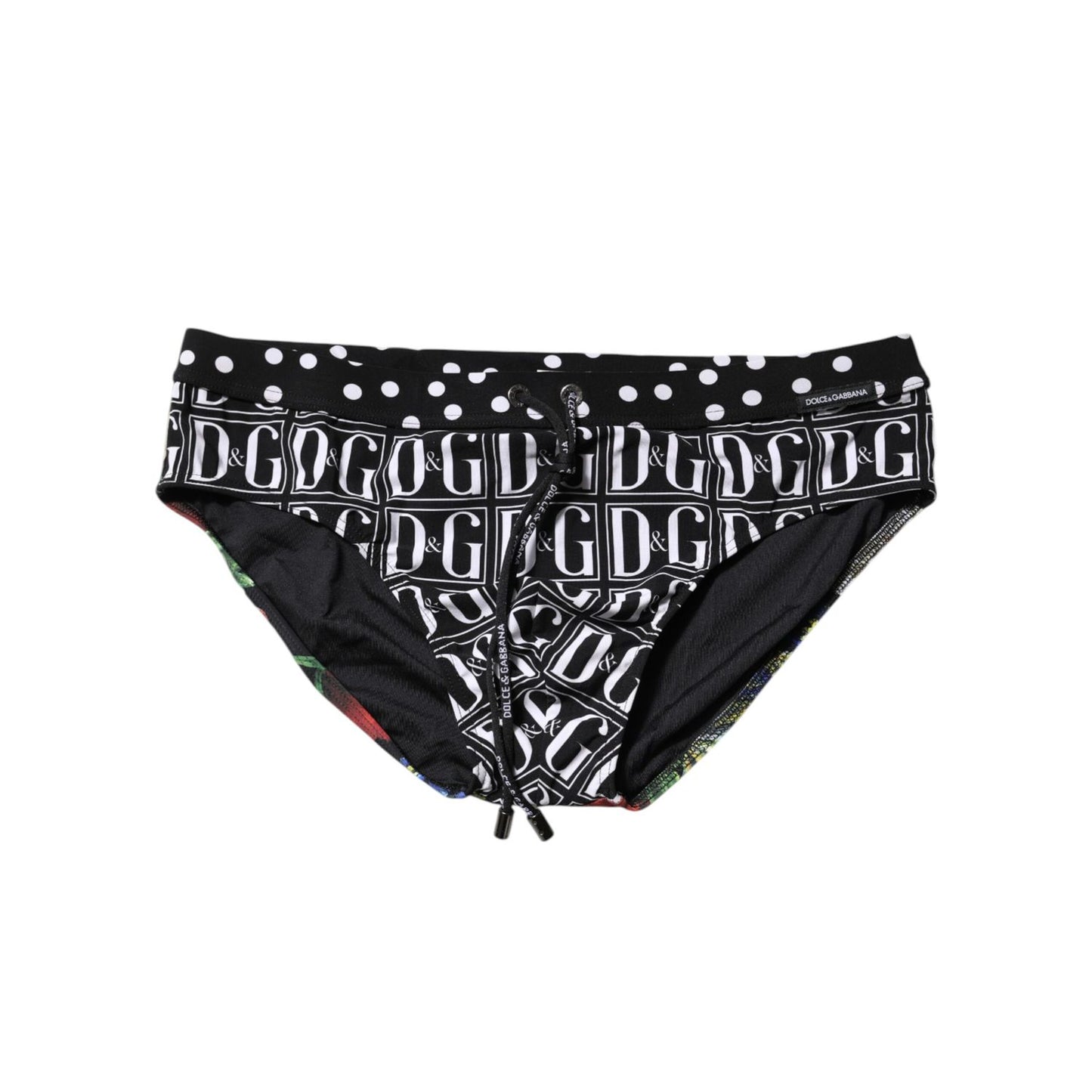 Dolce & Gabbana Black Floral Logo Beachwear Men Brief Swimwear