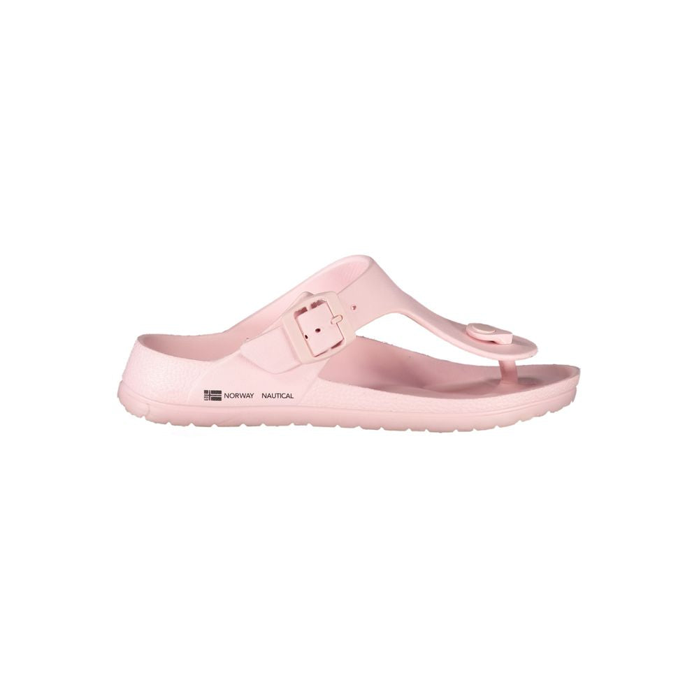 Norway 1963 Pink Plastic Women Sandal with adjustable buckle and logo, ideal for summer fashion and beach outings.