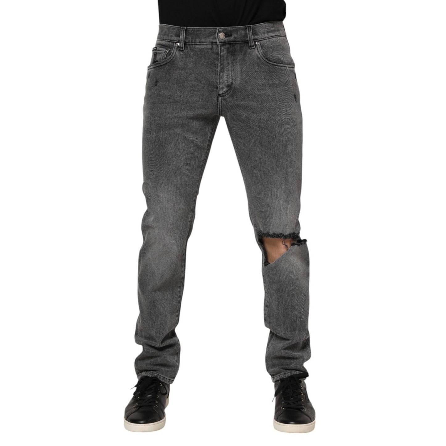 Dolce & Gabbana Gray Cotton Logo Plaque Denim Jeans