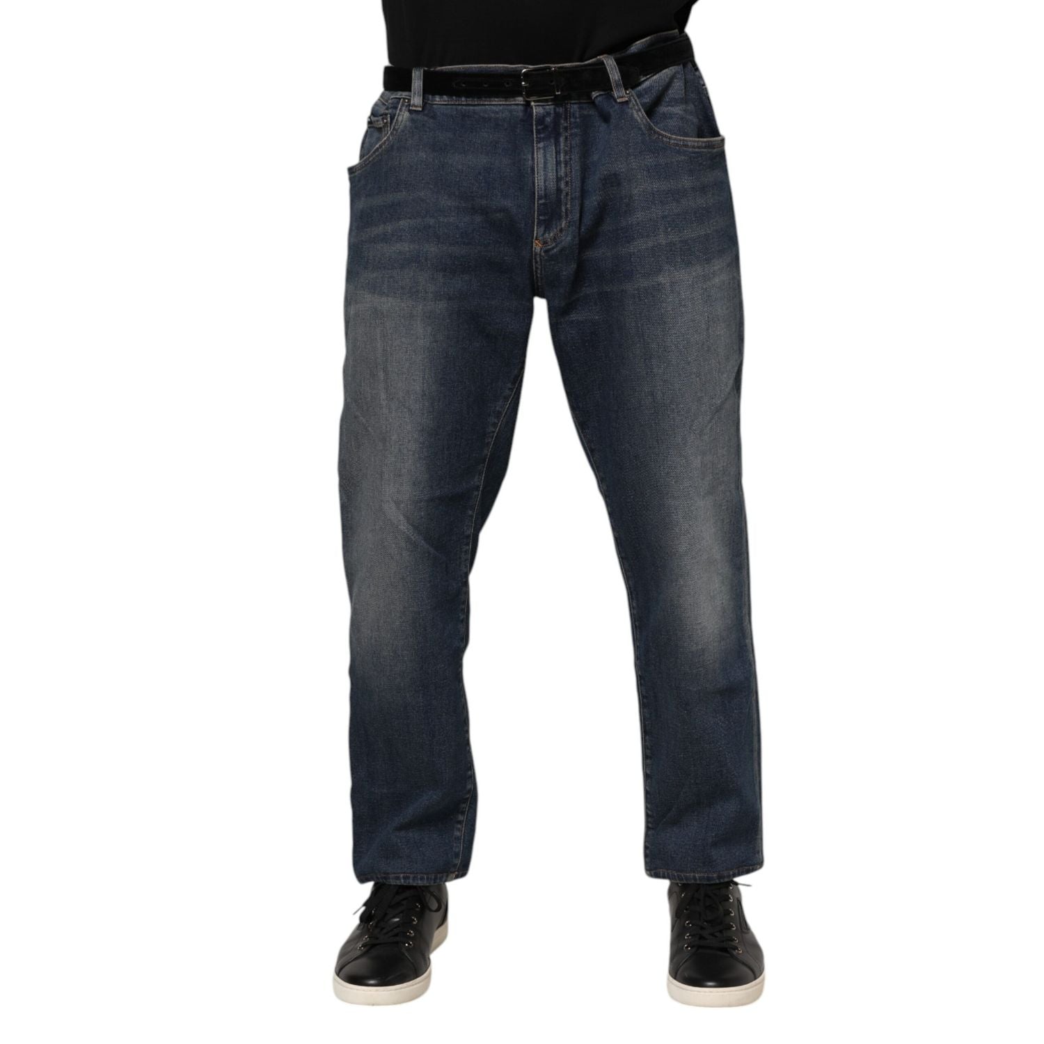 Dolce & Gabbana Blue Cotton Logo Plaque Slim Denim Jeans