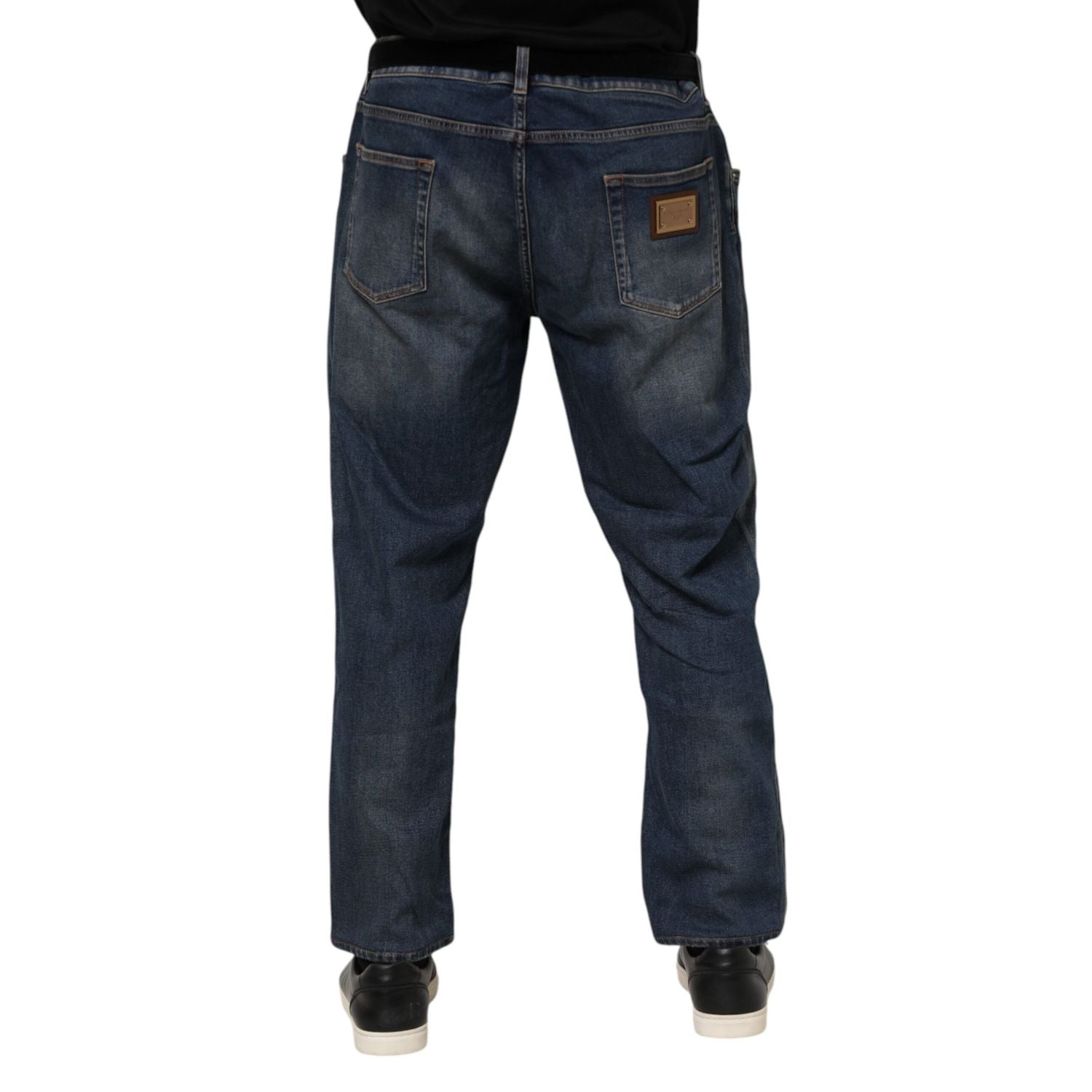 Dolce & Gabbana Blue Cotton Logo Plaque Slim Denim Jeans