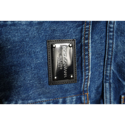 Dolce & Gabbana Blue Cotton Logo Plaque Denim Jeans