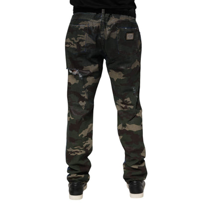 Dolce & Gabbana Blue Cotton Camouflage Denim Jeans