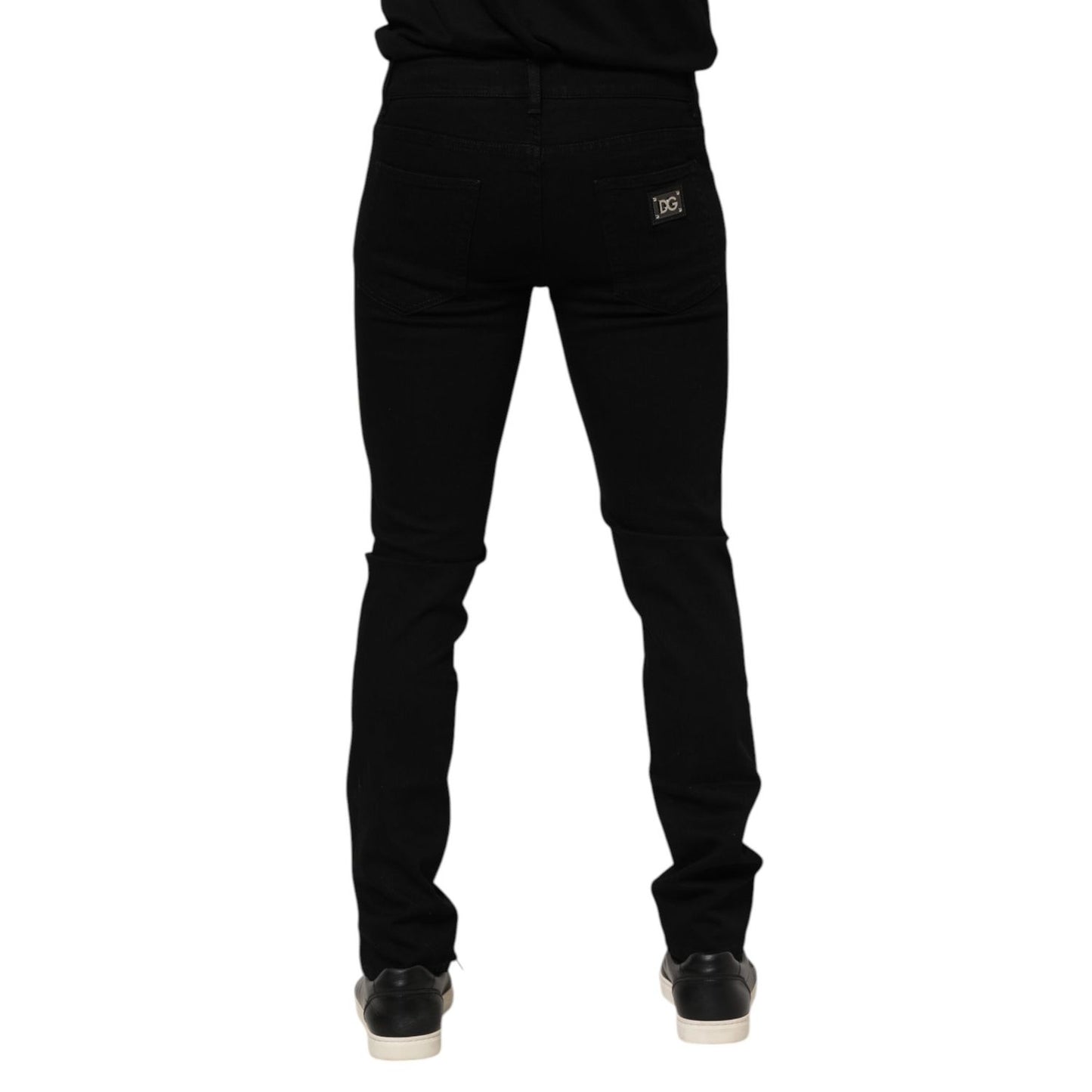 Dolce & Gabbana Dark Blue Cotton Logo Plaque GOLD Denim Jeans