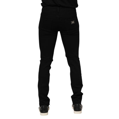 Dolce & Gabbana Dark Blue Cotton Logo Plaque GOLD Denim Jeans