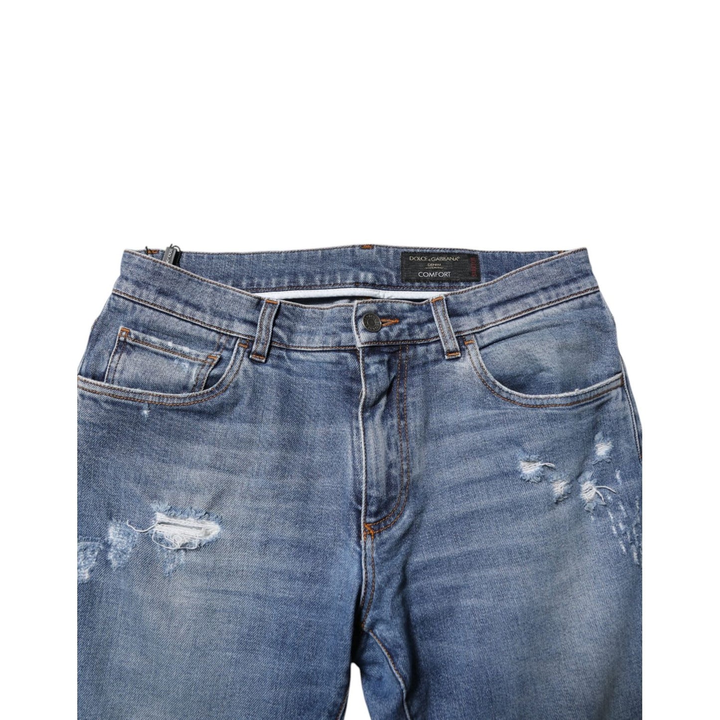 Dolce & Gabbana Blue Cotton Logo Plaque COMFORT Denim Jeans