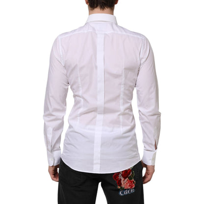 Dolce & Gabbana White Cotton GOLD Bib Poplin Formal Shirt