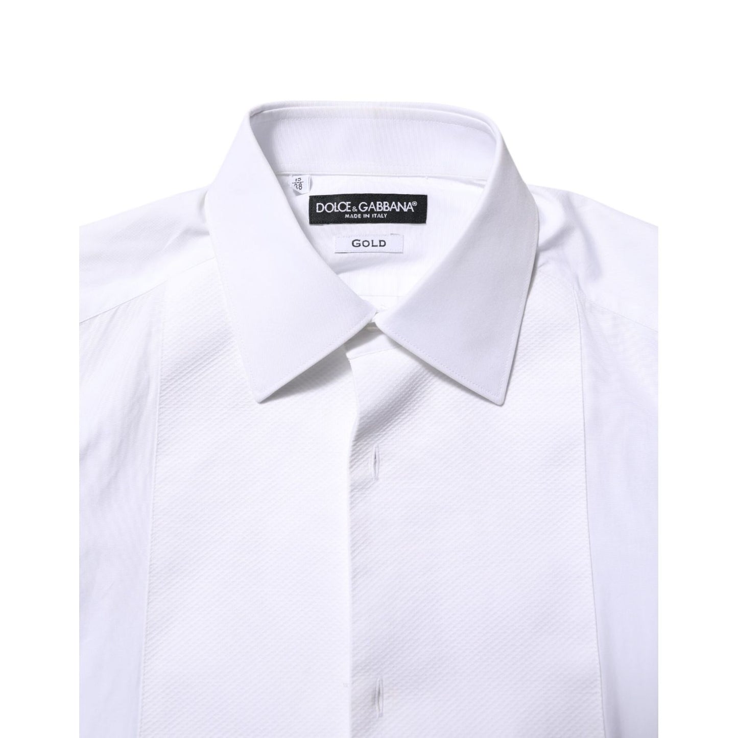 Dolce & Gabbana White Cotton GOLD Bib Poplin Formal Shirt
