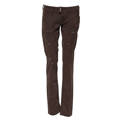CYCLE Brown Cotton Low Waist Skinny Casual Jeans