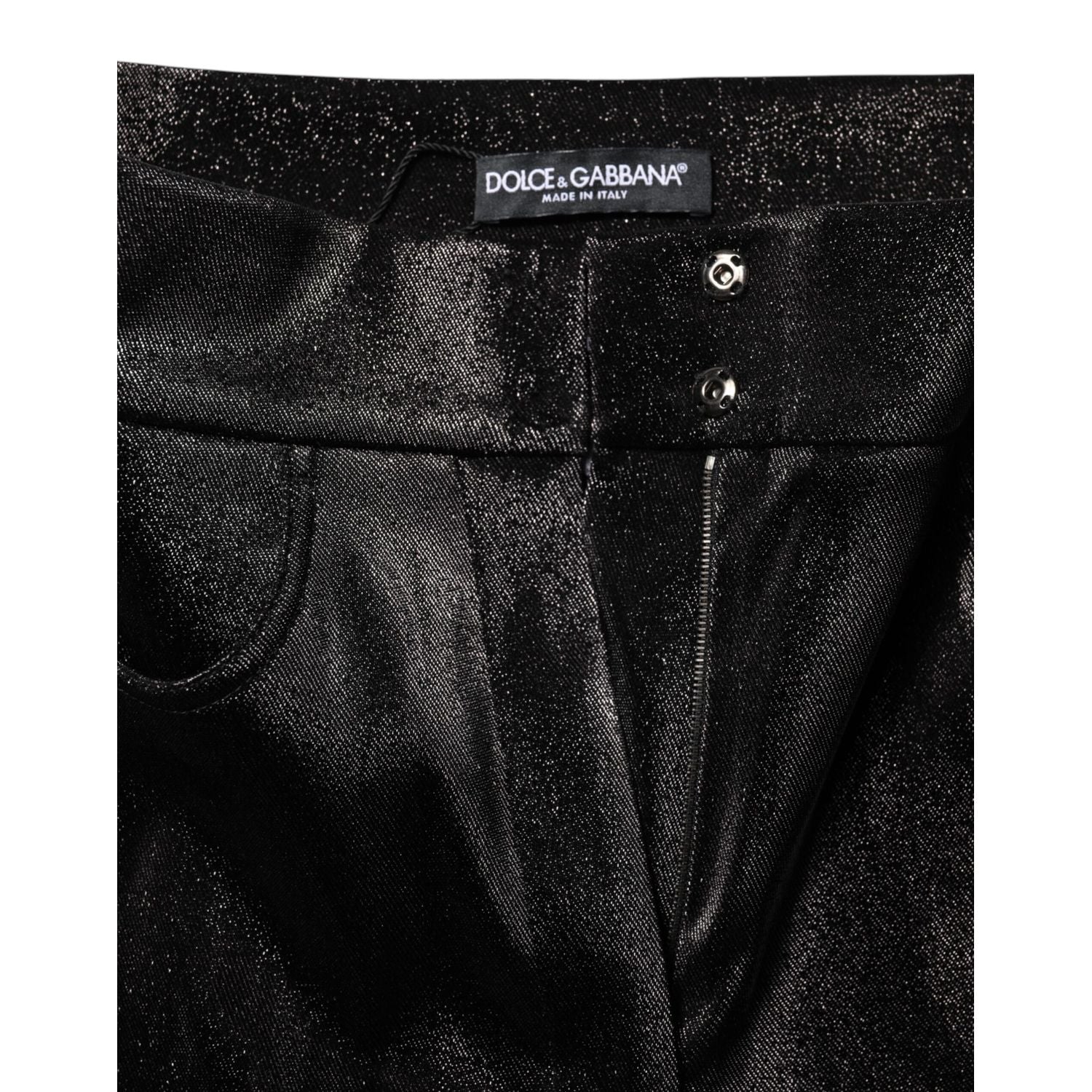 Dolce & Gabbana Black Cotton Stretch Silver Lurex Thread Pants