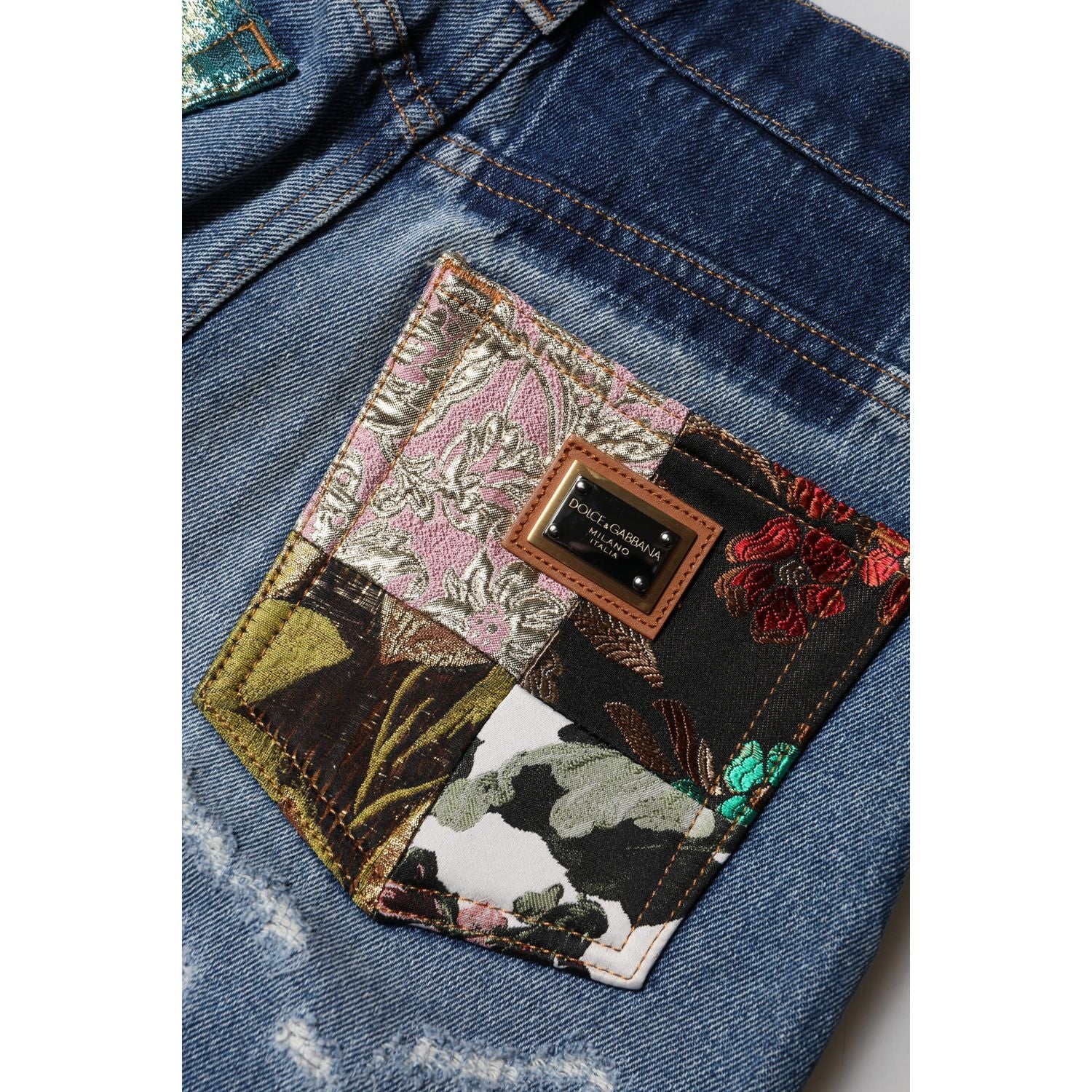 Dolce & Gabbana Blue Cotton Tattered High Waist Denim Jeans