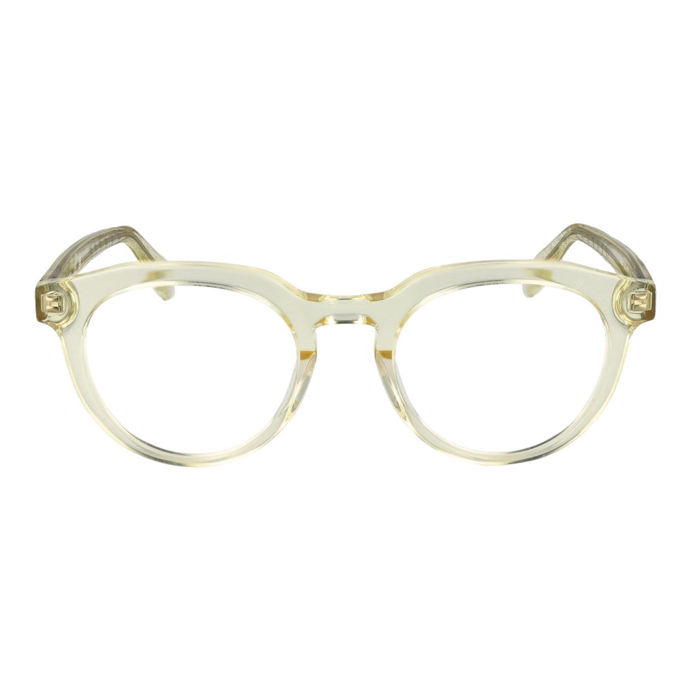 Guess Yellow Men Glasses Frame, full-rim acetate round style with demo lenses, includes branded case.