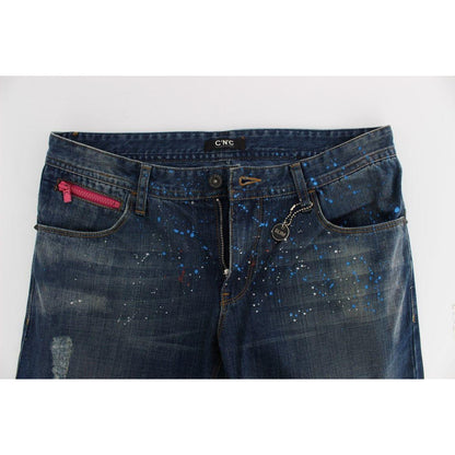 Costume National Blue Wash Paint Slim Fit Pants Jeans