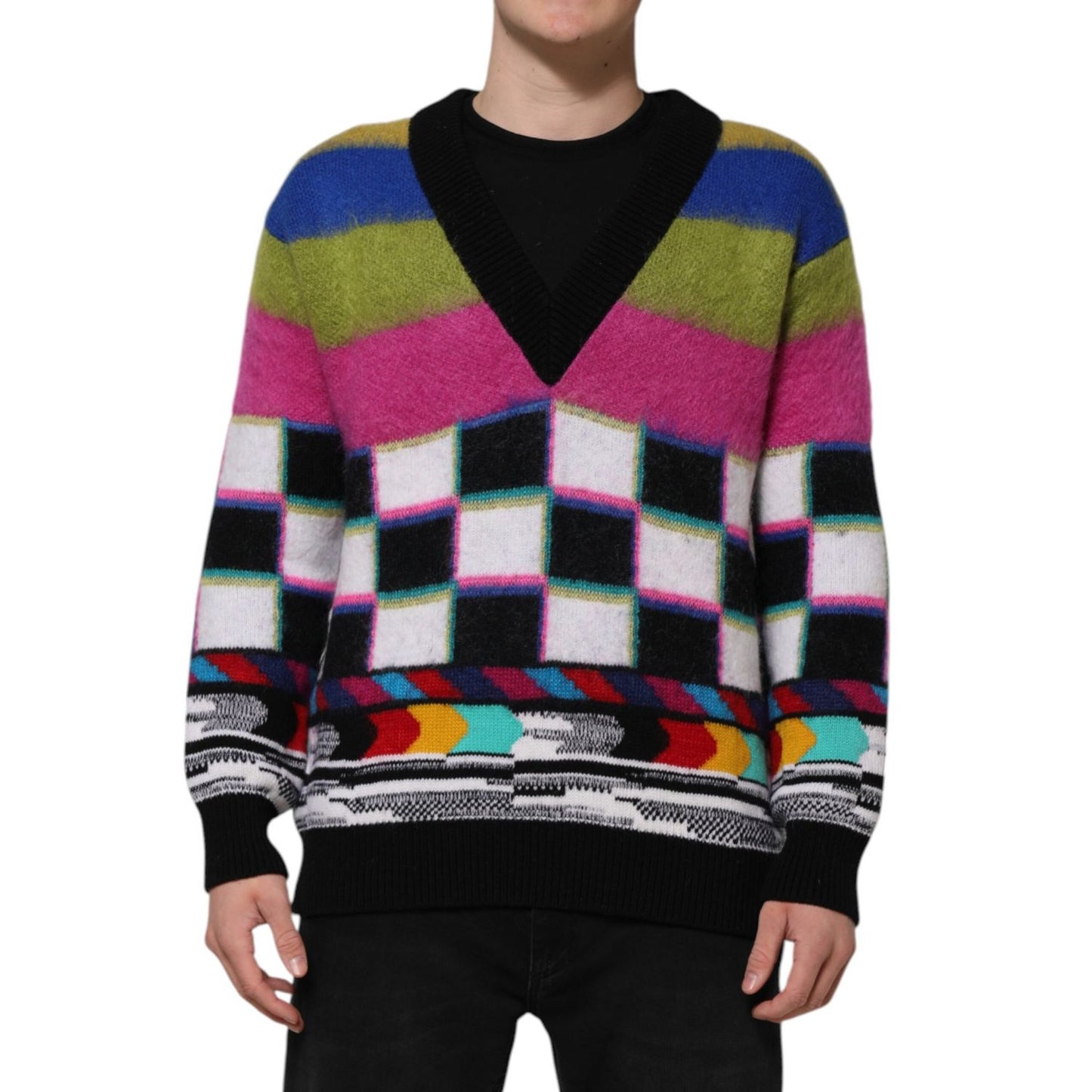 Dolce & Gabbana Multicolor Glitch Design Pullover Sweater