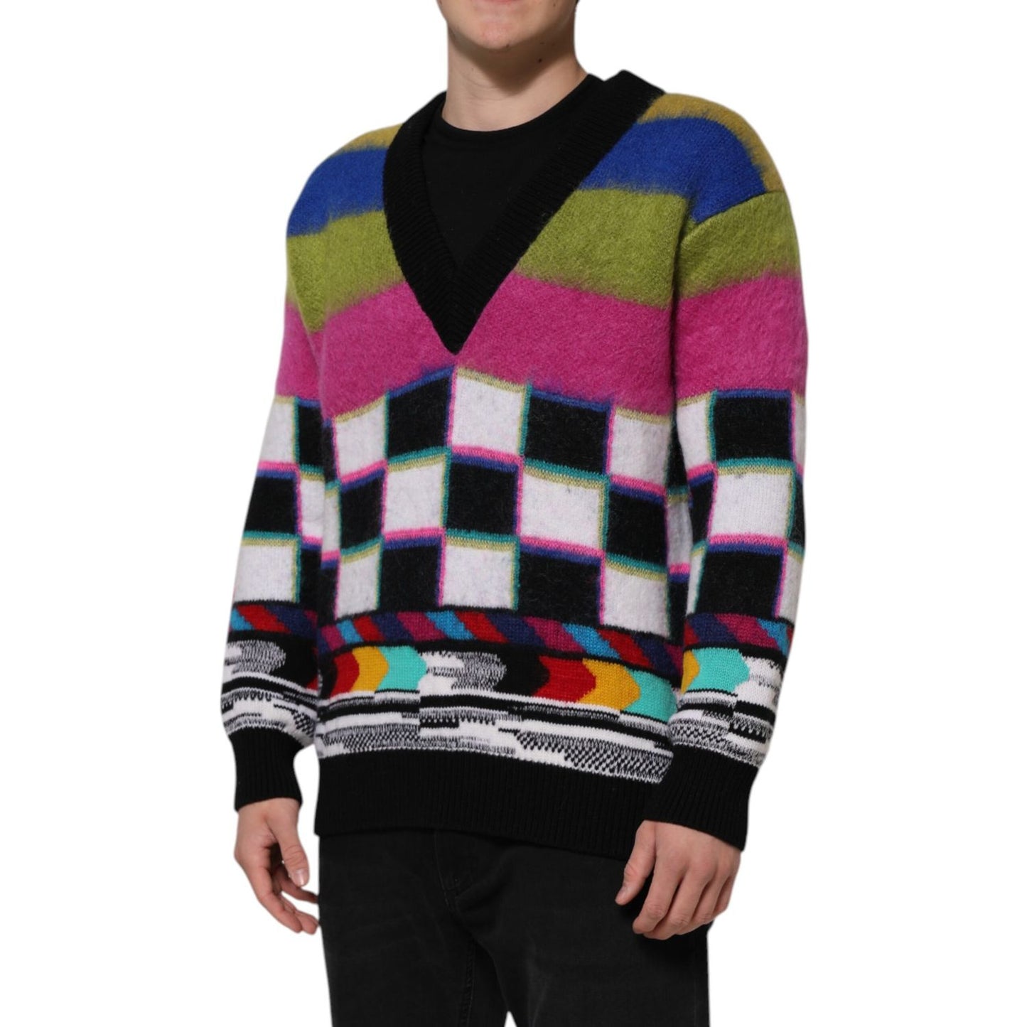 Dolce & Gabbana Multicolor Glitch Design Pullover Sweater