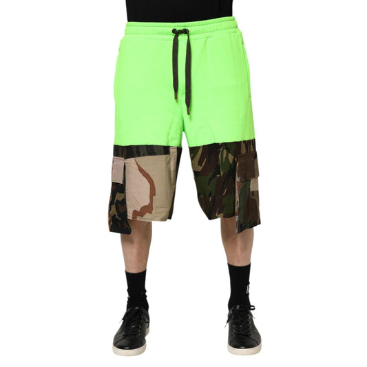 Dolce & Gabbana Green Patchwork Cargo Bermuda Men Shorts PAN76429-44