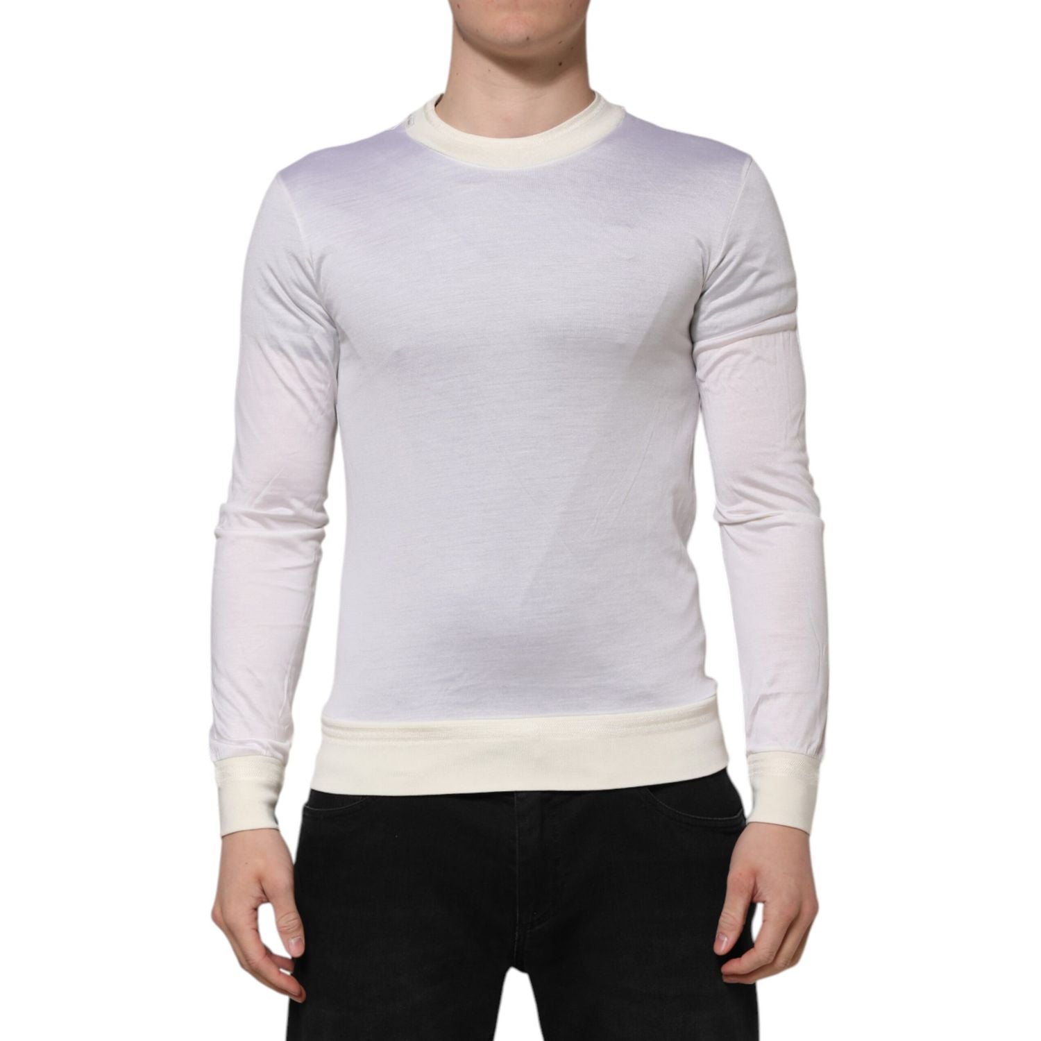Dolce & Gabbana White Silk Crew Neck Long Sleeves T-shirt