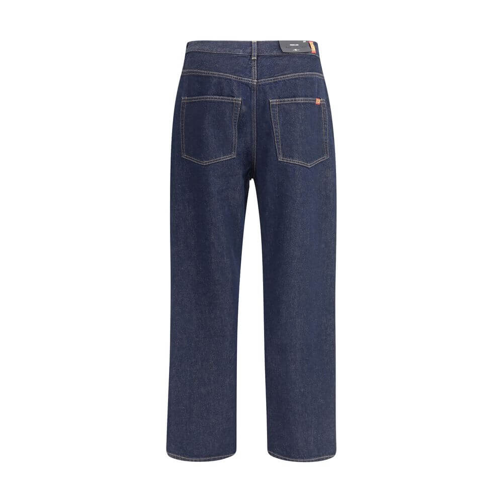 Back view of 7FOR Blue Cotton Jeans Denim with a wide-leg design, featuring classic five-pocket styling and a regular fit for modern, casual look.