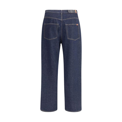 Back view of 7FOR Blue Cotton Jeans Denim with a wide-leg design, featuring classic five-pocket styling and a regular fit for modern, casual look.