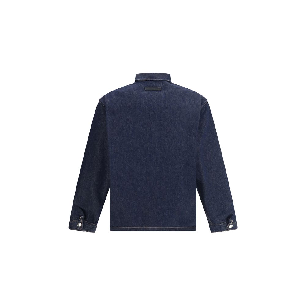 Back view of 7FOR Denim Shirt in high-quality cotton, regular fit, with classic collar and contemporary snap closure, made in Italy.