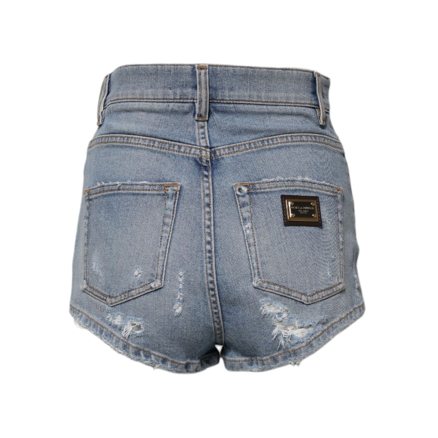 Dolce & Gabbana Blue Tattered Denim Cotton Hot Pants Shorts