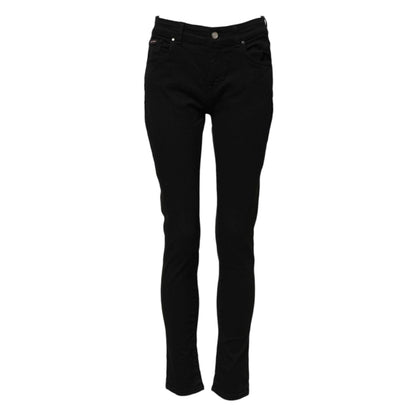 Dolce & Gabbana Black Cotton Logo Skinny Mid Waist Denim Jeans