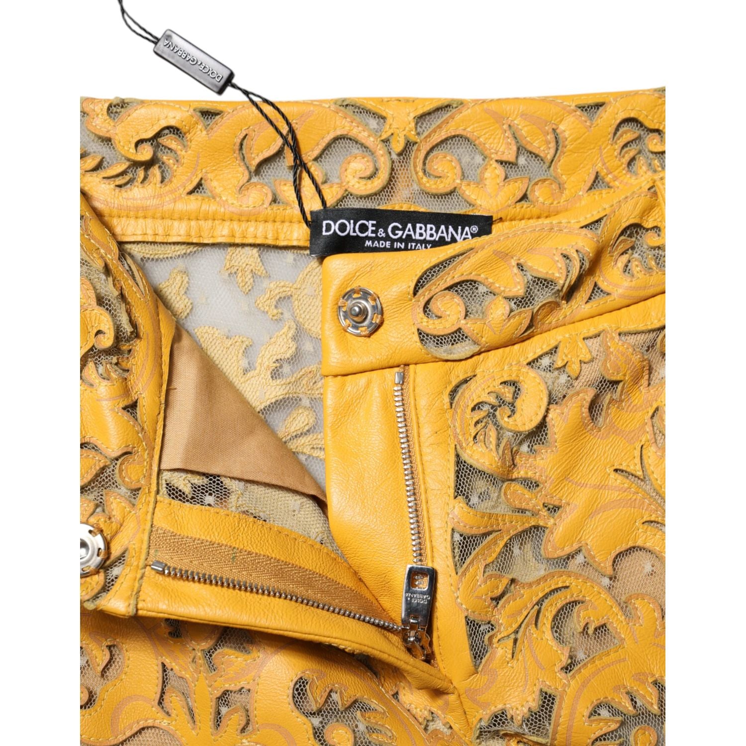 Dolce & Gabbana Yellow Floral Lace Mid Waist Capri Pants