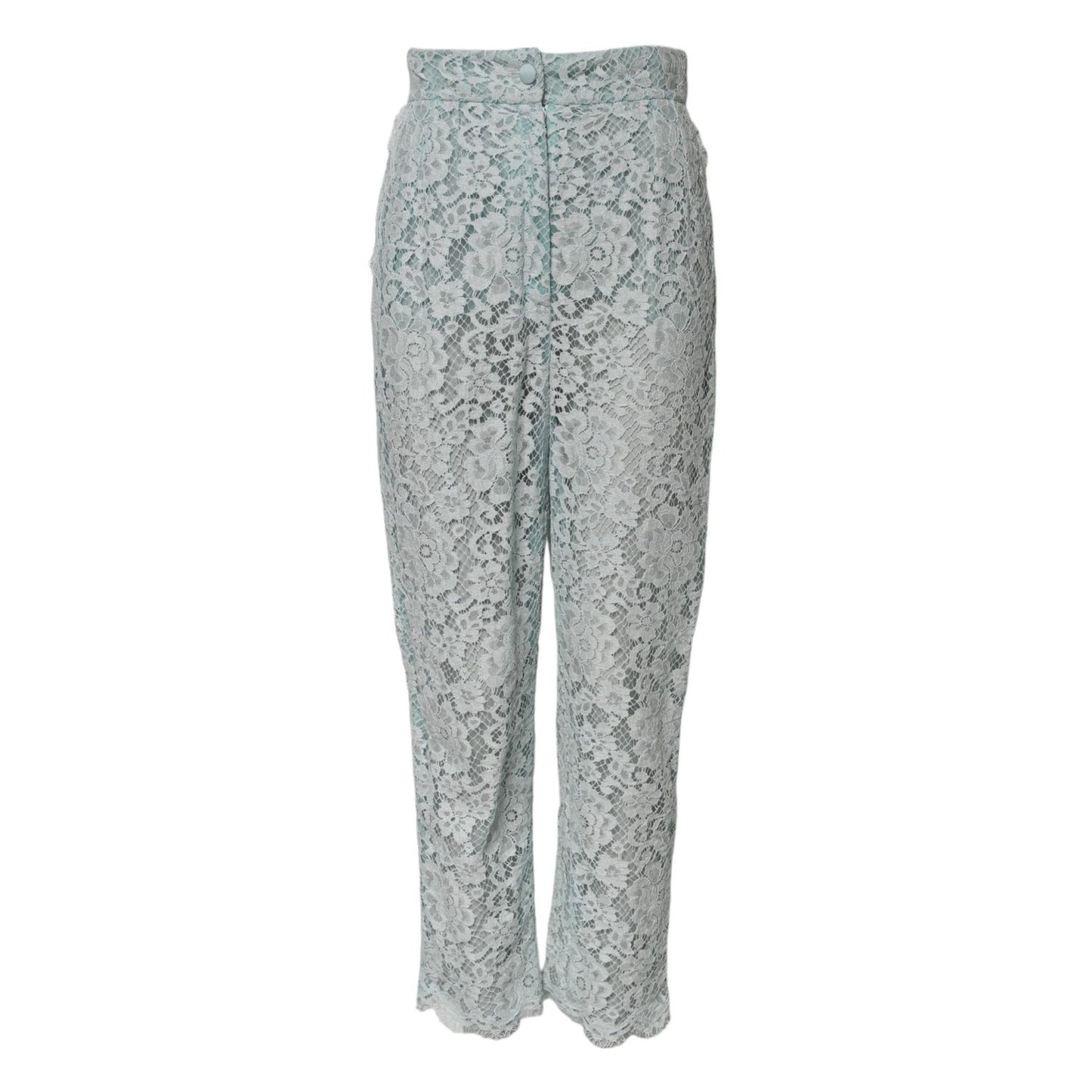 Dolce & Gabbana Mint Green Cotton Floral Lace Trousers Pants